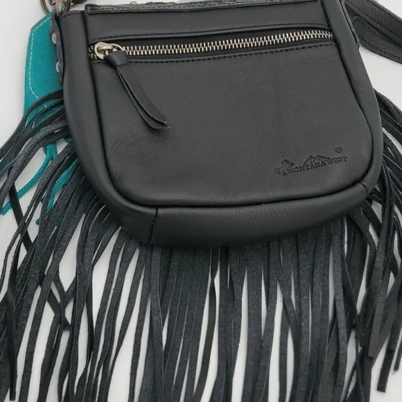 Fringe crossbody purse bag black floral western tooled imported leather fur OS - Picture 6 of 6
